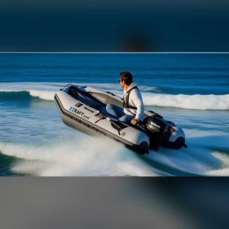 EZ Raft 400 running at speed with an outboard motor