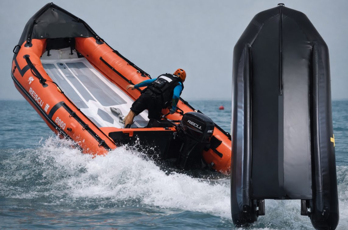 Litmus Rescue Pro 420 inflatable rescue boat turning at speed