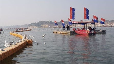 Kumbh Mela floating jetty and river lining